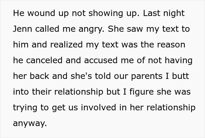 Woman Protects Entitled Sister’s BF From “Intervention” By Telling Him To Skip Dinner With Her