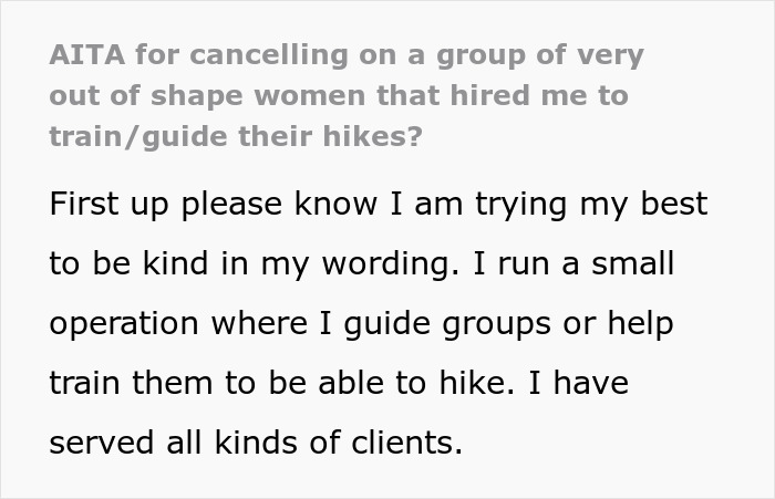 “AITA For Canceling On A Group Of Very Out Of Shape Women That Hired Me To Guide Their Hikes?”