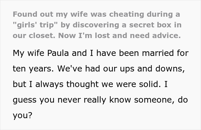 "Dude, She Planned Her Moves": Wife's Infidelity Comes To Light When Her Secret Love Box Is Found