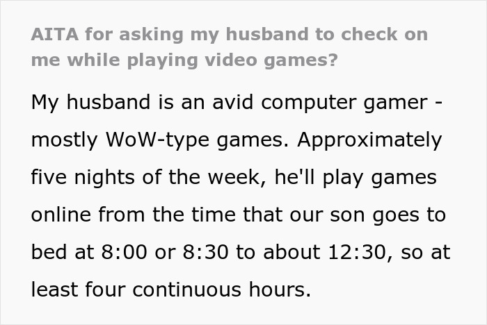 Wife Asks Husband To Check In With Her Once During His Gaming Sessions For Her Safety, He Refuses