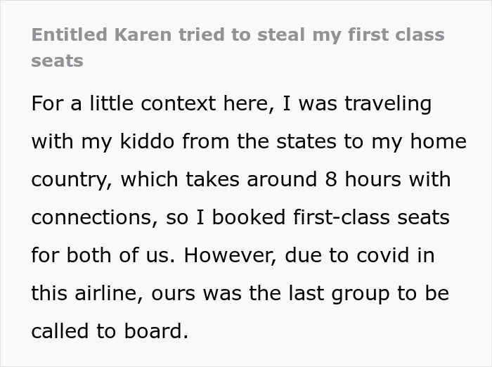Dad Puts Entitled Karen In Her Place After She Tried To Steal His First-Class Seats