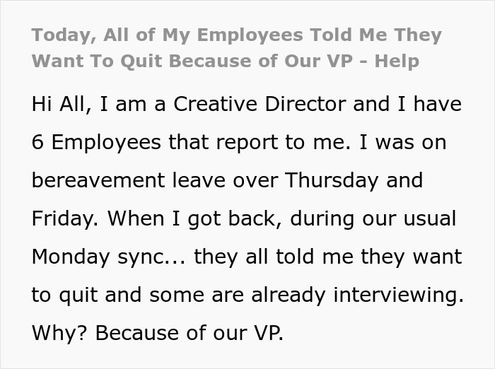 Manager Returns From Bereavement Leave To Find All Of His Employees On The Verge Of Quitting