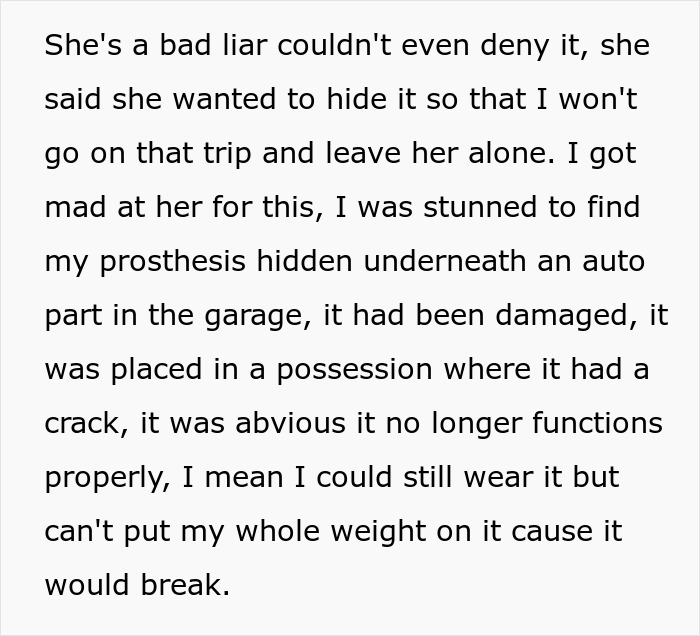 Guys' Trip Prompts Woman To Hide Her BF's $7000 Prosthetic, He Freaks Out When It Gets Ruined