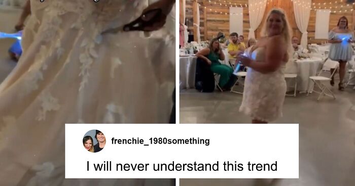 People Can’t Understand Why Bride Cut Her Dress Instead Of Changing For The Evening Reception