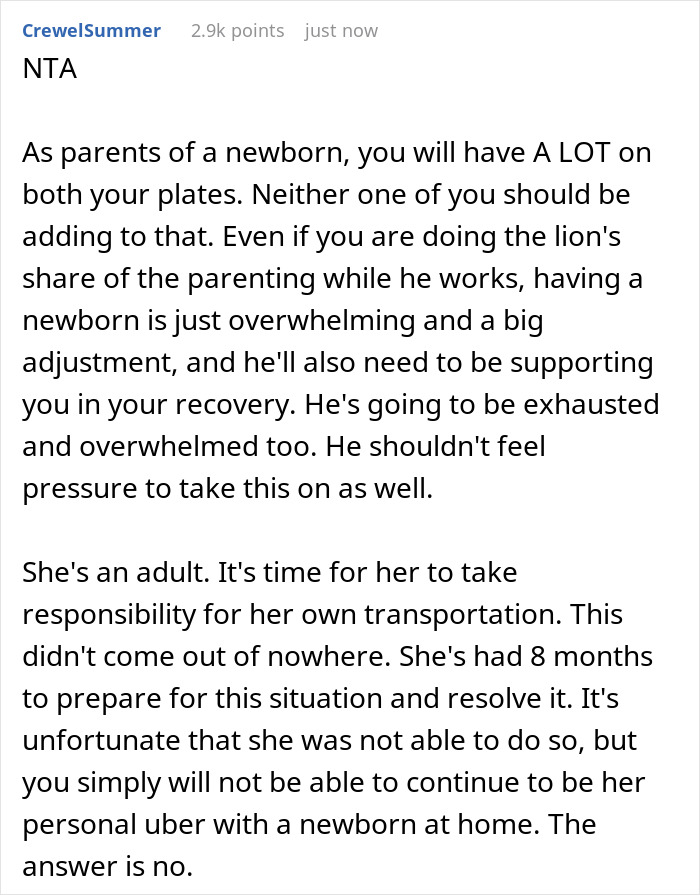 “AITA For Refusing To Ask My Partner If He’ll Drive My Friend To Work When I Go On Maternity Leave?”