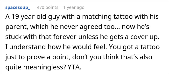 Parent Copies 19 Y.O. Son’s Tattoo To Prove A Point, Gets Called A Jerk