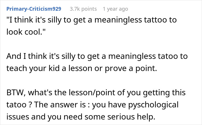 Parent Copies 19 Y.O. Son’s Tattoo To Prove A Point, Gets Called A Jerk