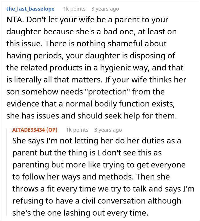 "AITA For Losing It After My Wife Wanted My Daughter To Stop Using The Bathroom In The House?"