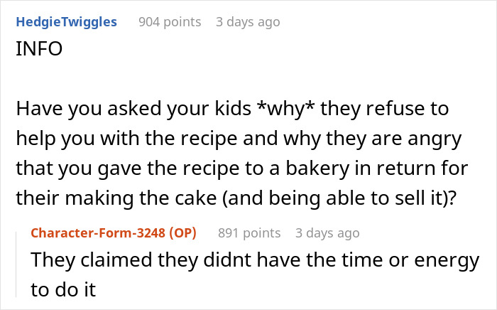 Children are furious when their father says he will allow a bakery to sell their late mother's cakes if they can crack her recipe