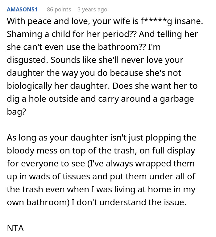 "AITA For Losing It After My Wife Wanted My Daughter To Stop Using The Bathroom In The House?"