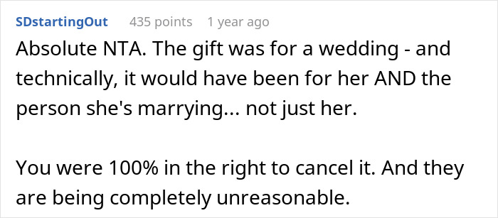 "AITA For Canceling A Wedding Gift When The Wedding Was Canceled?"