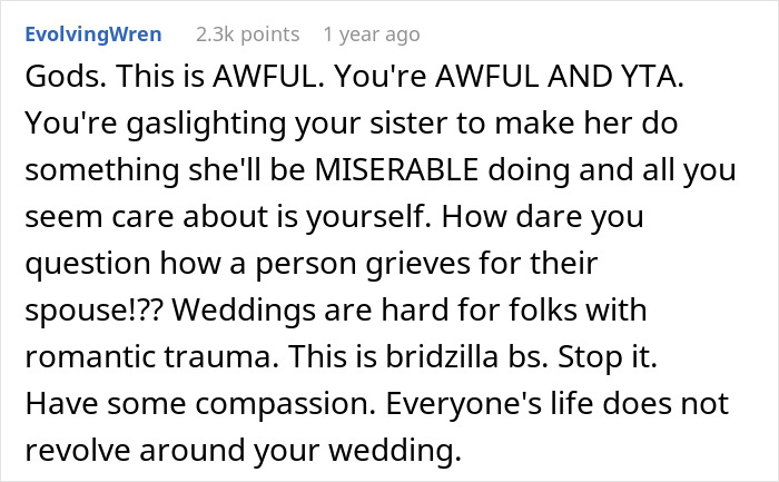 "AITA For Thinking That My Sister Is Selfish For Wanting To Skip My Wedding Cause Of Her 'Trauma'?"