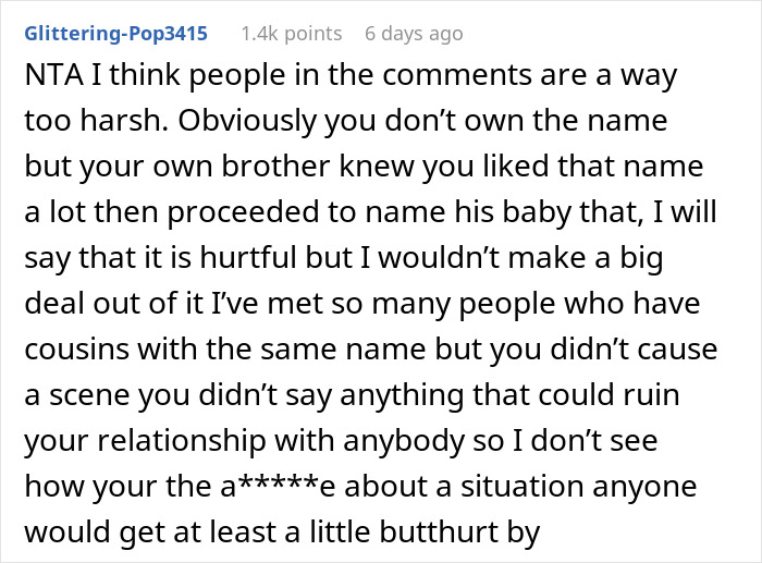 "[Am I The Jerk] For Walking Out Of The Room After My Brother Told Me The Name Of His Baby?"
