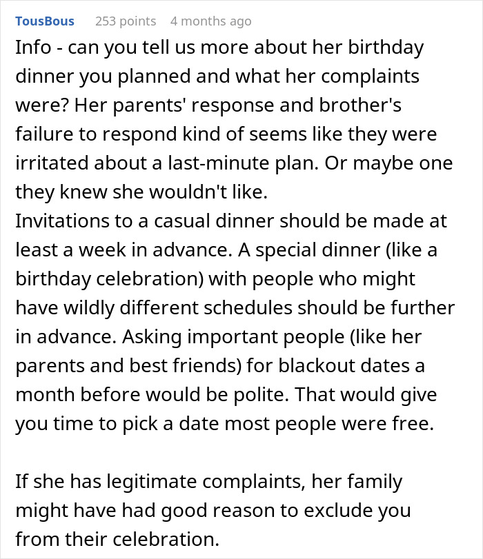 Man Furious After In-Laws Exclude Him From Wife's Secret Birthday Dinner, She Defends Them