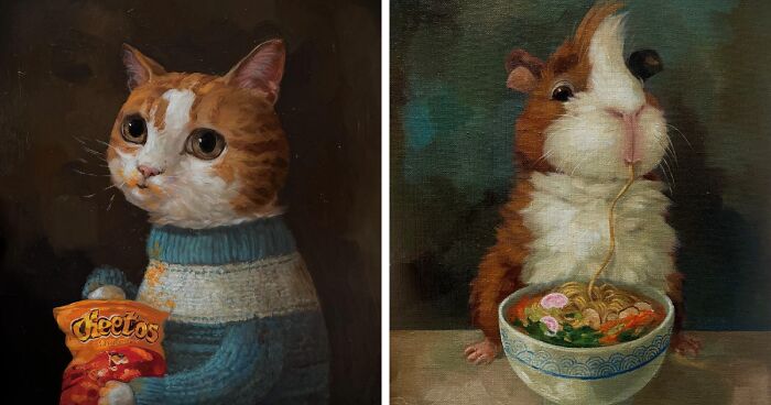 IG Artist Paints Cute Pets In Too-Relatable Scenarios, And Here Are 30 Of Our Favorites