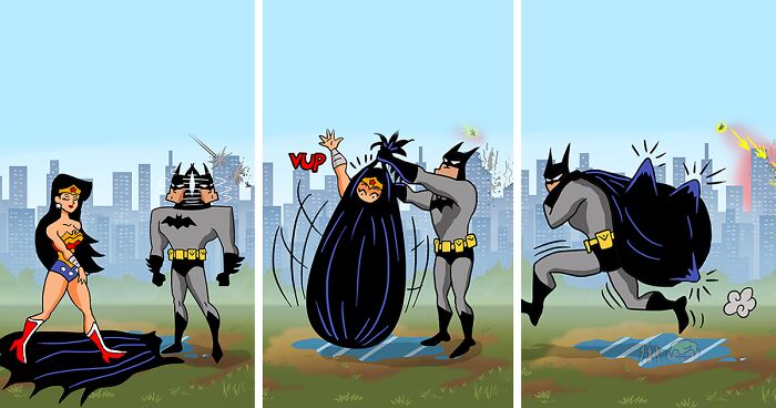 Artist Illustrates 26 Funny Situations Superheroes Face When No One’s Watching (New Pics)