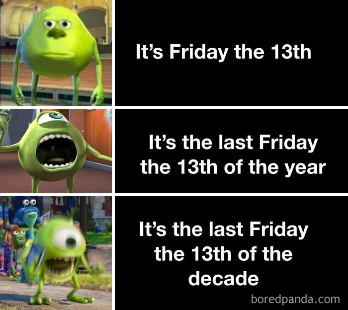 Friday the 13th monsters from Monsters Inc. meme.