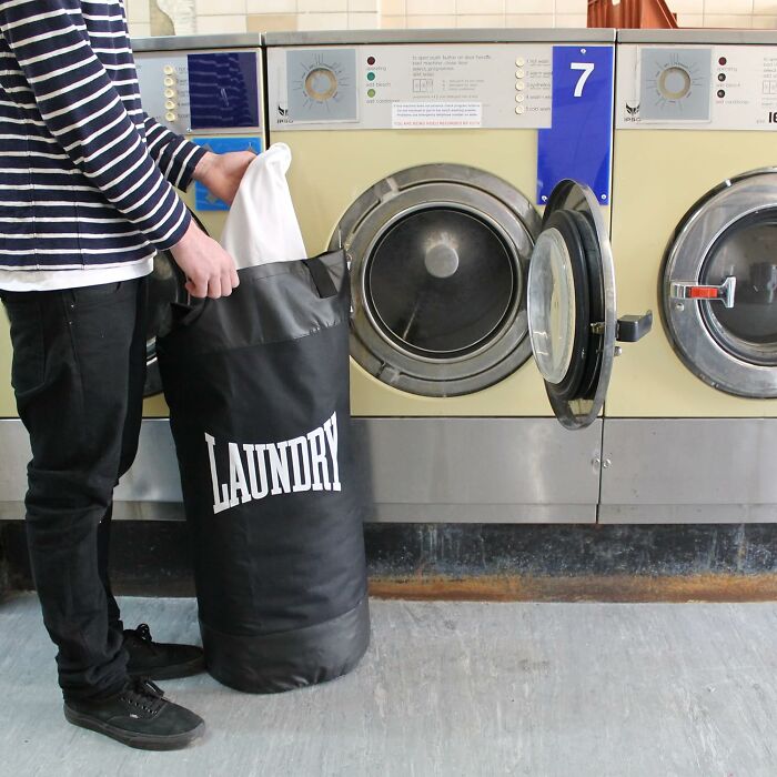 This Punching Bag Shaped Laundry Bag Proves That Chores Are A Workout