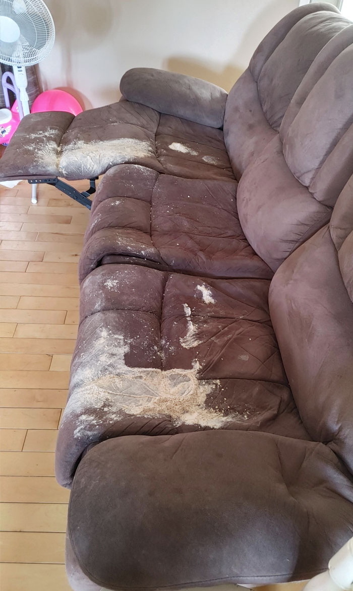 Spent Literally 6 Hours Yesterday Hand-Scrubbing, Soaking, And Vacuuming This Couch. Left My 2-Year-Old Alone For 5 Minutes In The Living Room