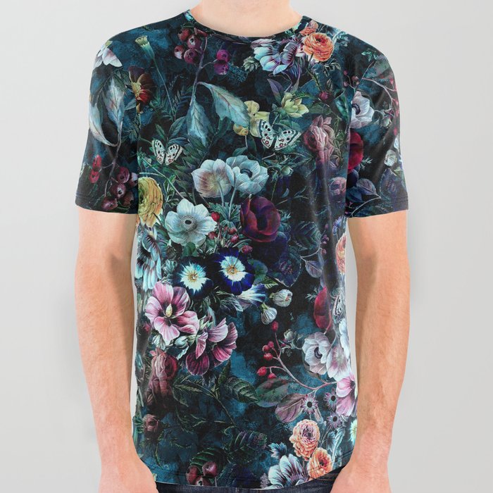  Night Garden All Over Graphic Tee: Make A Statement In This Enchanting Tee That's As Bold As It Is Beautiful