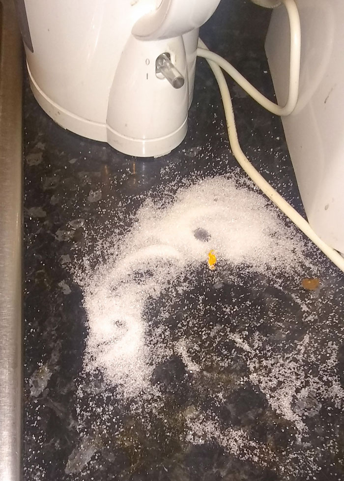 I Cleaned The Entire Kitchen Except For This One Spot Where My Partner Spilled Sugar Two Days Ago And Left It