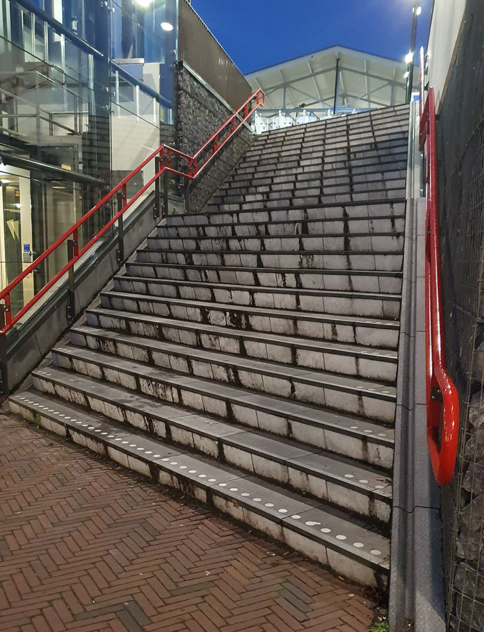 These Stairs Have A 35°-Ish Angle To Them. You Can't Walk On Them In A Straight Line