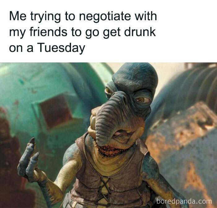 An alien is ready for drinks on Tuesday.