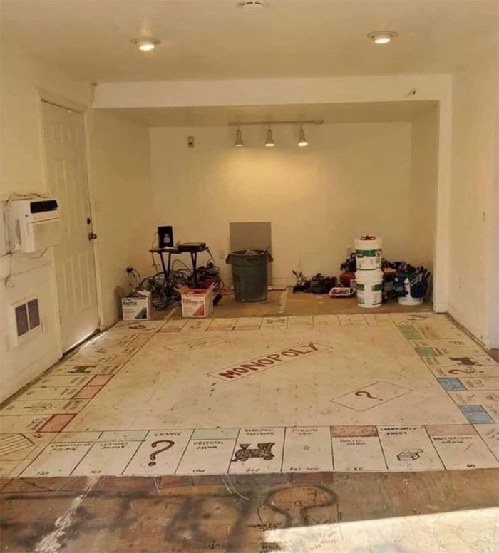 This Guy Was Tearing Out The Carpet And Found A Monopoly Board Underneath Left By The Previous Owners