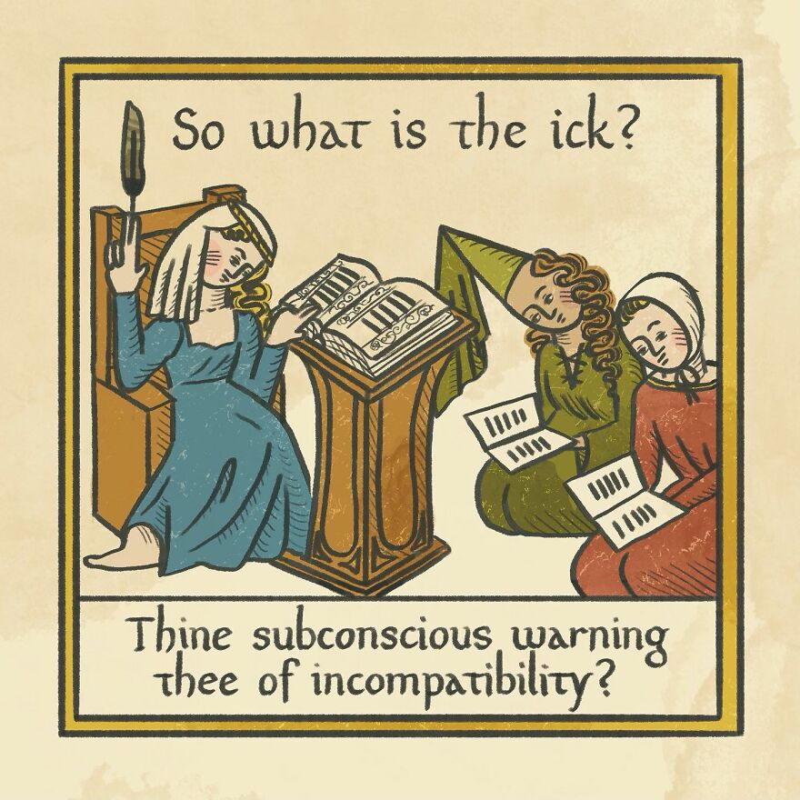 Medieval Humor Meets Modern Dating In ‘Recognising The Ick’ Series By Clarice Tudor