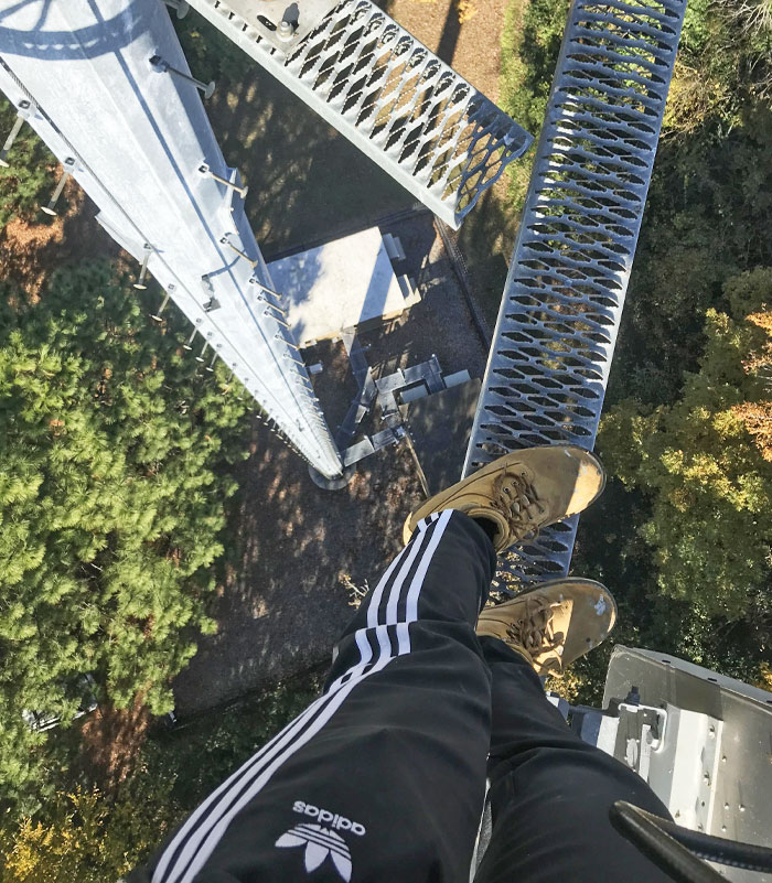 I’m A Structural Engineer. I Just Climb Up And Measure The Mounts To Make Sure They Are Safe To Add More Equipment To Them