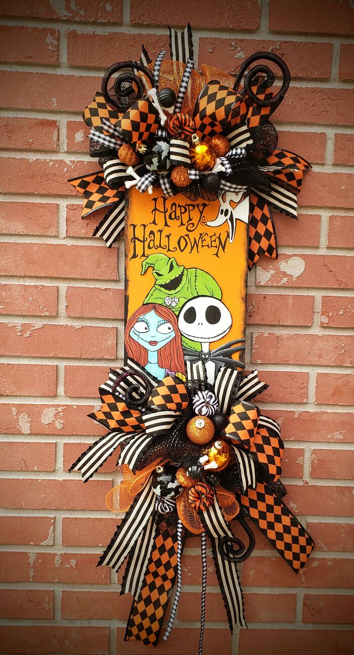 Nightmare Before Christmas Halloween Door Hanger. Hand Painted And Nearly 4 Feet Tall