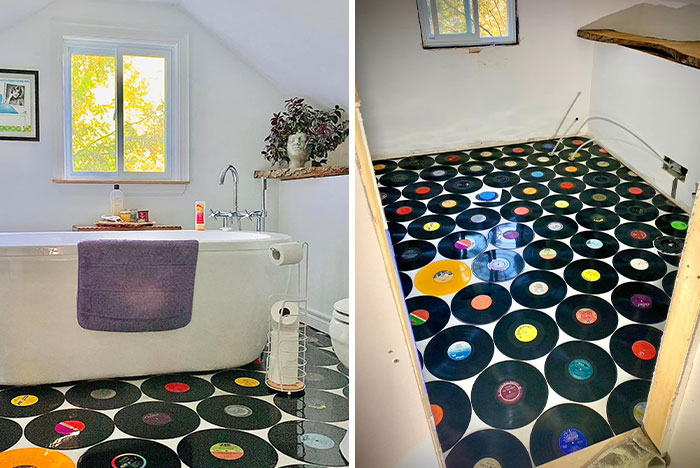 One Of My Favourite Things In My House Is This “Vinyl” Floor That We Installed. I Love The Colours! I Love The Random Elvis Gold Record Being Off-Centered