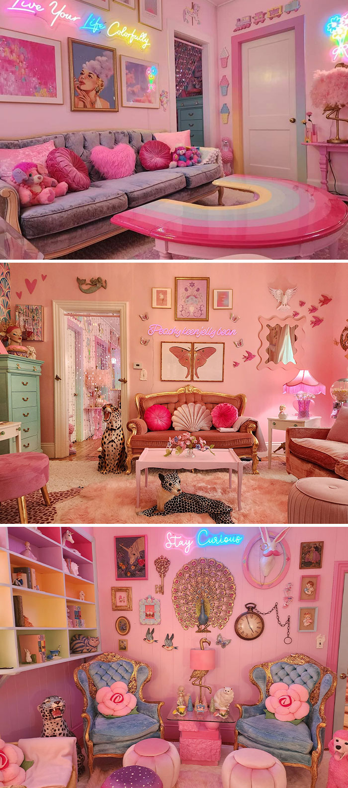 Hi Everyone! This Is My First Time Posting Here, Although I Have Posted In Other Groups. These Pictures Are Of Different Rooms In Our Home. I Love To Decorate In Pinks And Pastels. I Have An Appreciation For Kitschy, Silly, Goofy, Nostalgic, And Vintage Things. I Decorate With Items That Amuse Us And Evoke Joy. Not Everyone Appreciates This Aesthetic, But For Us, It Is Fun And Nurtures Creativity. I Love, Love, Love To See Maximalism In All Its Various Forms. ❤️ Thanks For Letting Me Share Here