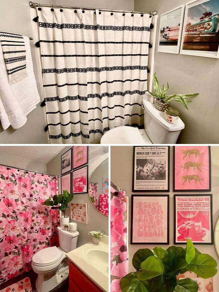 We Love A Good Before & After Of My Guest/Main Bathroom! 😝 I Used To Be So Afraid Of Expressing My True Self And My Love For Color In My Home…. Now I Don’t Care About Others Opinions And I’m Living So Happily In My “Barbie Dreamhouse”!