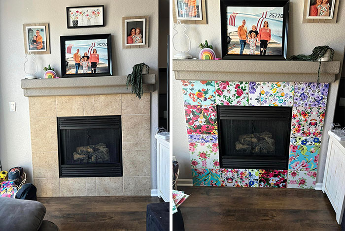 Before And After Fireplace Tile Stickers!