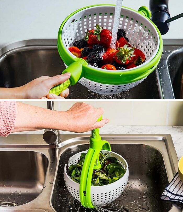  Collapsible 2-In-1 Salad Spinner & Colander Strainer: Spin, Drain, And Store - The Space-Saving Solution For Salad Lovers