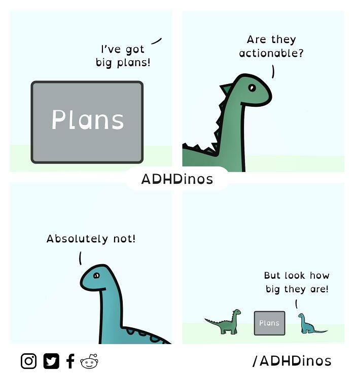 “Adhdinos”: My Webcomic About The Daily Struggles I Experience With Adhd ( New Pics)