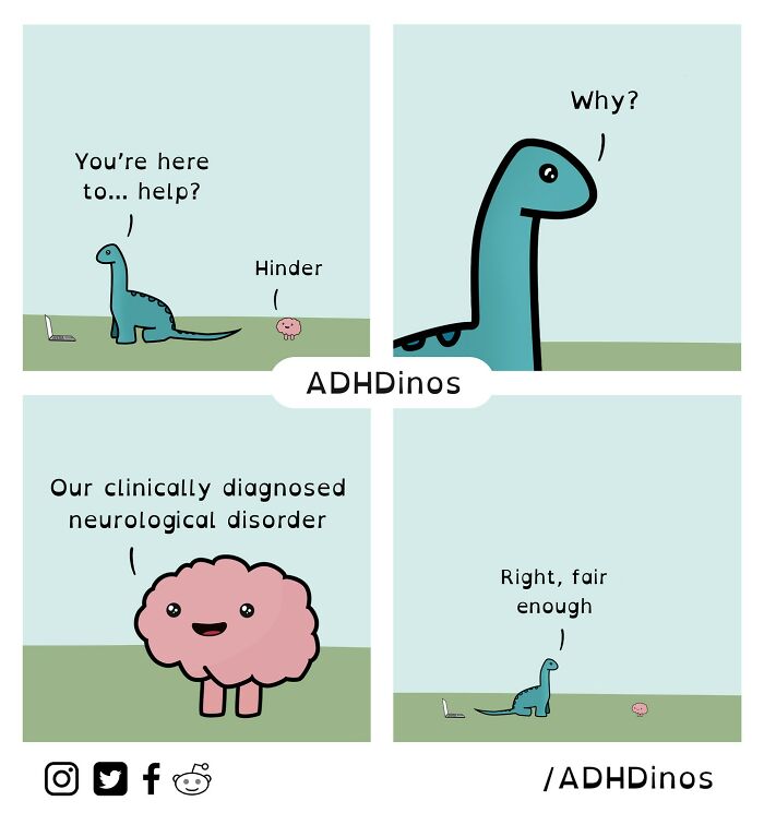 “Adhdinos”: My Webcomic About The Daily Struggles I Experience With Adhd ( New Pics)