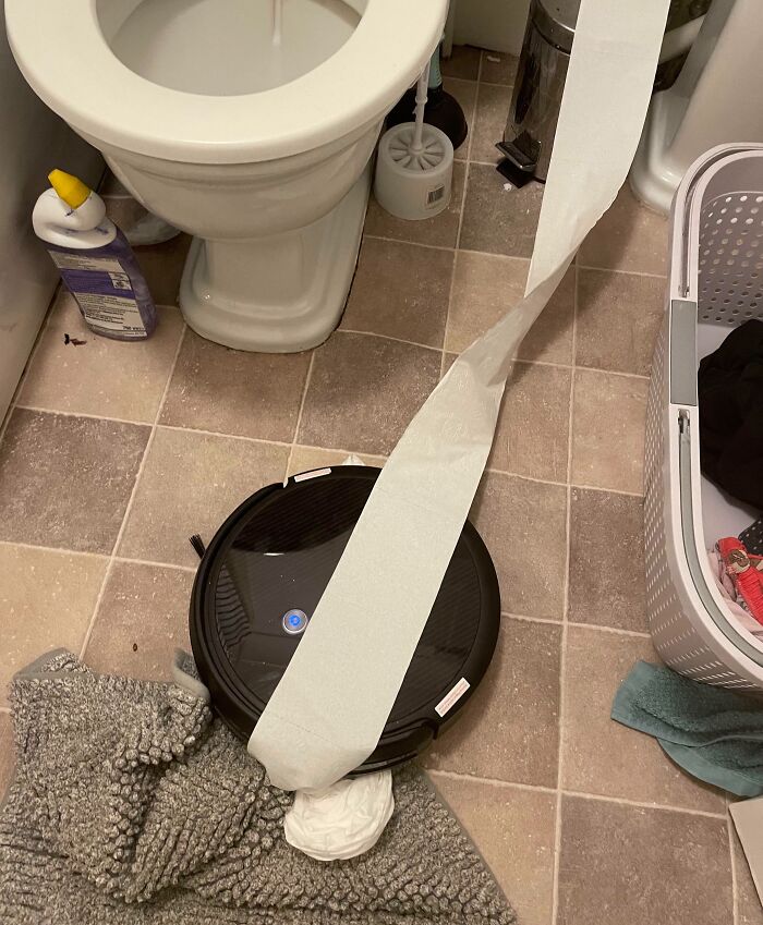 My Robot Vacuum Just Sucked Up Half A Roll Of Toilet Paper