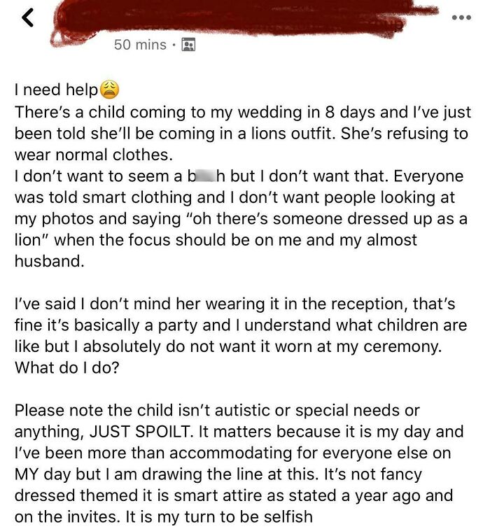 A Kid Wants To Dress Up As A Lion For The Wedding. Also Told To Change Centerpieces As The Kid Doesn’t Like Balloons (The Kid Is This Person's Mother’s Best Friend’s Child)