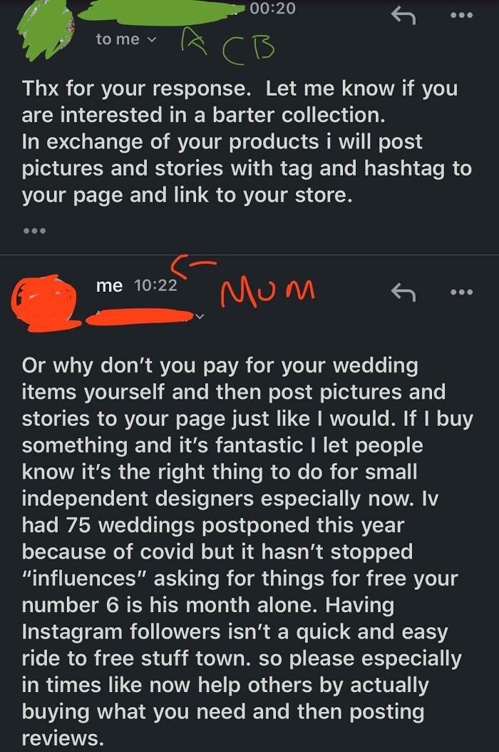My Mum Is An Artificial Florist And Had An "Influencer" With 70k Followers Ask For Free Wedding Flowers For Exposure
