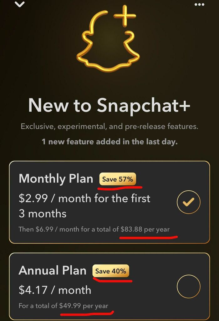 Snapchat+ Says That You Save More With Their More Expensive Subscription Because You Get A Discount For The First 3 Months