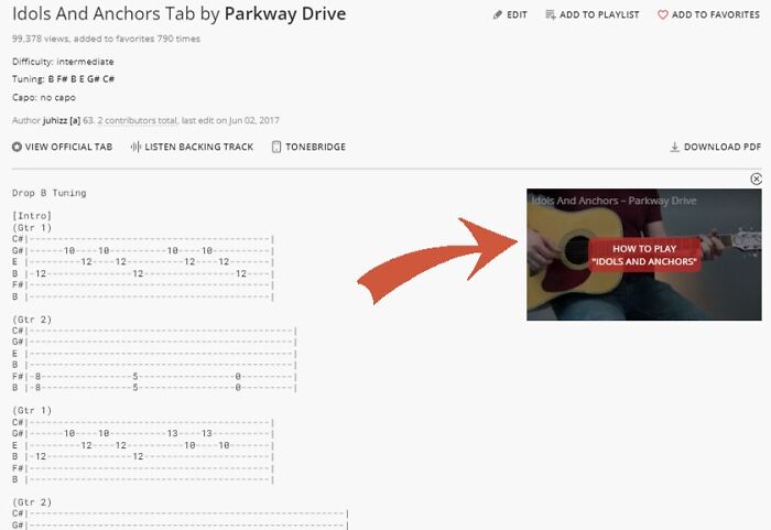 UltimateGuitar Shows A Fake Tutorial Video With The Title Of The Song You're Trying To Learn. Clicking It Just Brings You To The Sign-Up Page For Their Premium Subscription