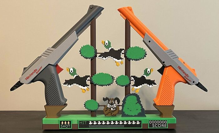 Designed A Custom Duck Hunt Display For These Nerf Guns That I Printed Zapper Shells For