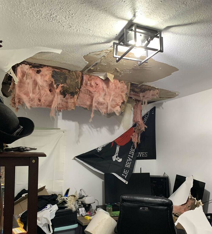 Was Just About To Leave For Work. Ceiling Fell Right On The Gaming Setup