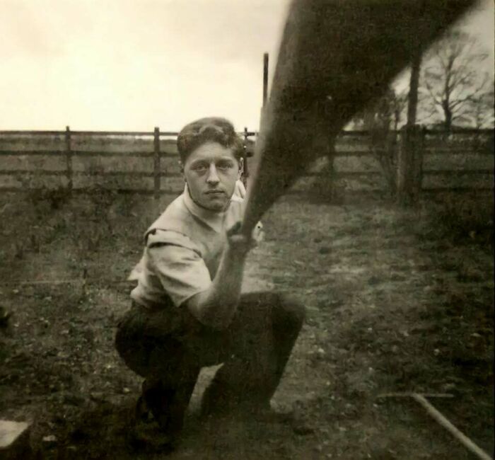 A Man Takes A Selfie Using A Stick Of Wood To Activate The Camera, 1957