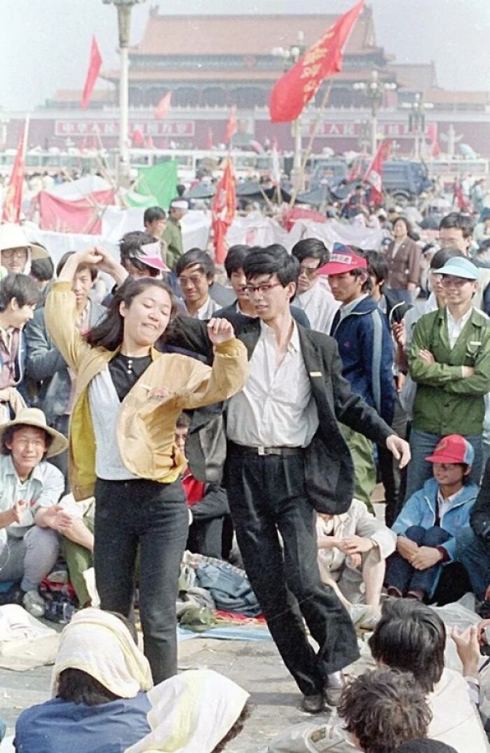 Students Dance In Tiananmen Square Before The Arrival Of The Chinese Military, June 4th 1989