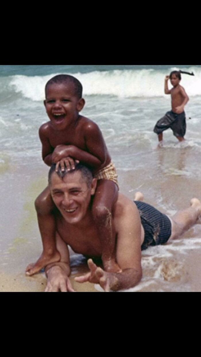 A Young Barack Obama Spending Time On The Beach With His Grandfather. 1963