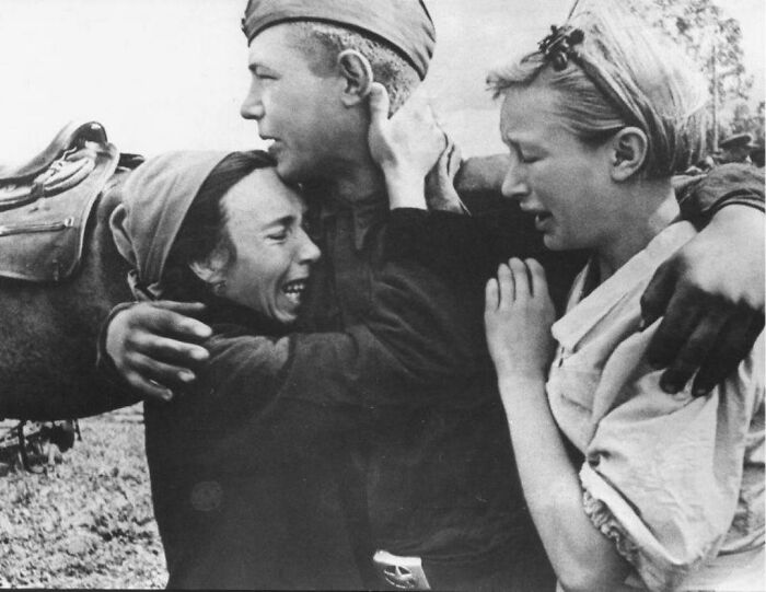 Russian Conscript With His Family Before Being Deployed To The Front, Karachev, Bryansk, Russia, 1943