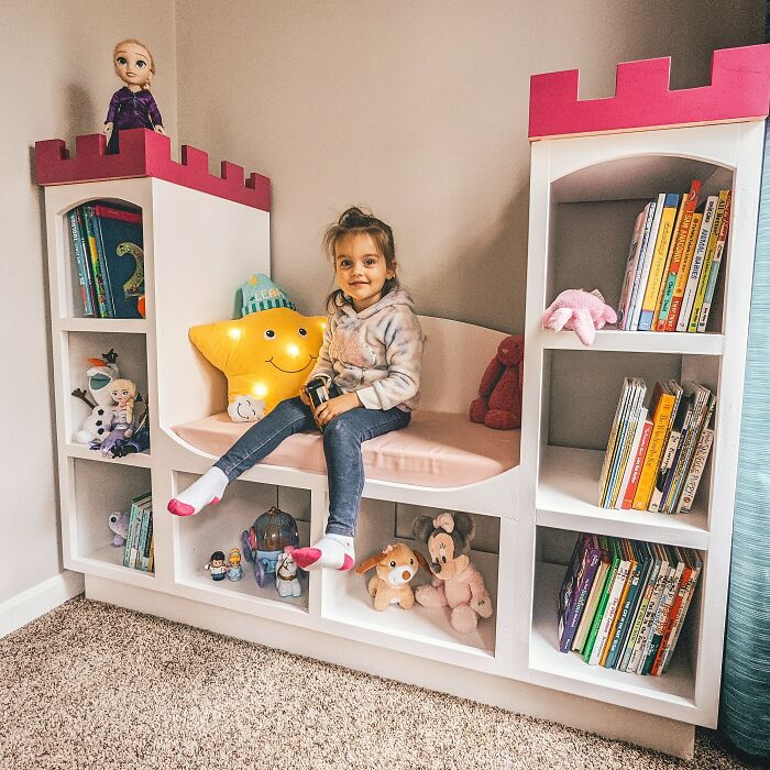 Princess Castle Themed Bookshelf For My Daughter. She's Happy!